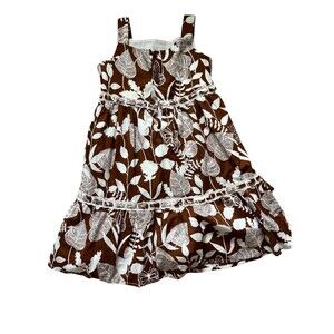 isabel garreton Girls Dress Brown White Floral 100% Cotton Size 3